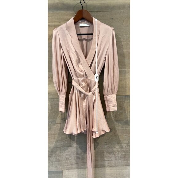 NEW ZIMMERMANN pale pink petal Silk Wrap Mini Dress Size 2/US 8/ M - Picture 9 of 12